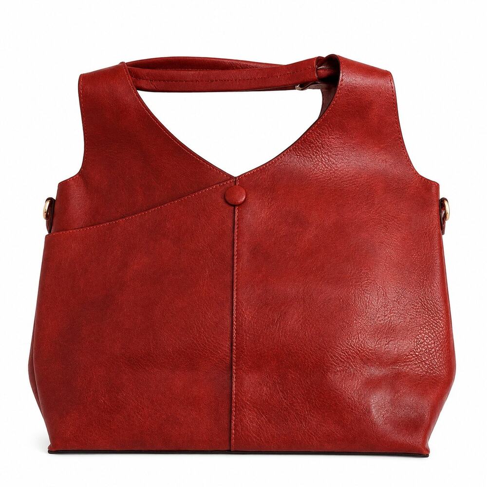European Leather Color Block Handbag Set Tote & Crossbody Cognac Cream